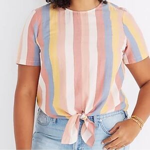 Madewell Button-Back Tie Sherbet Stripe Size Small Blouse